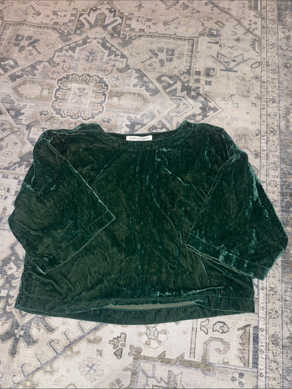 Cupcakes and Cashmere Emerald Green Velvet 3/4 Sleeve Top Size Small